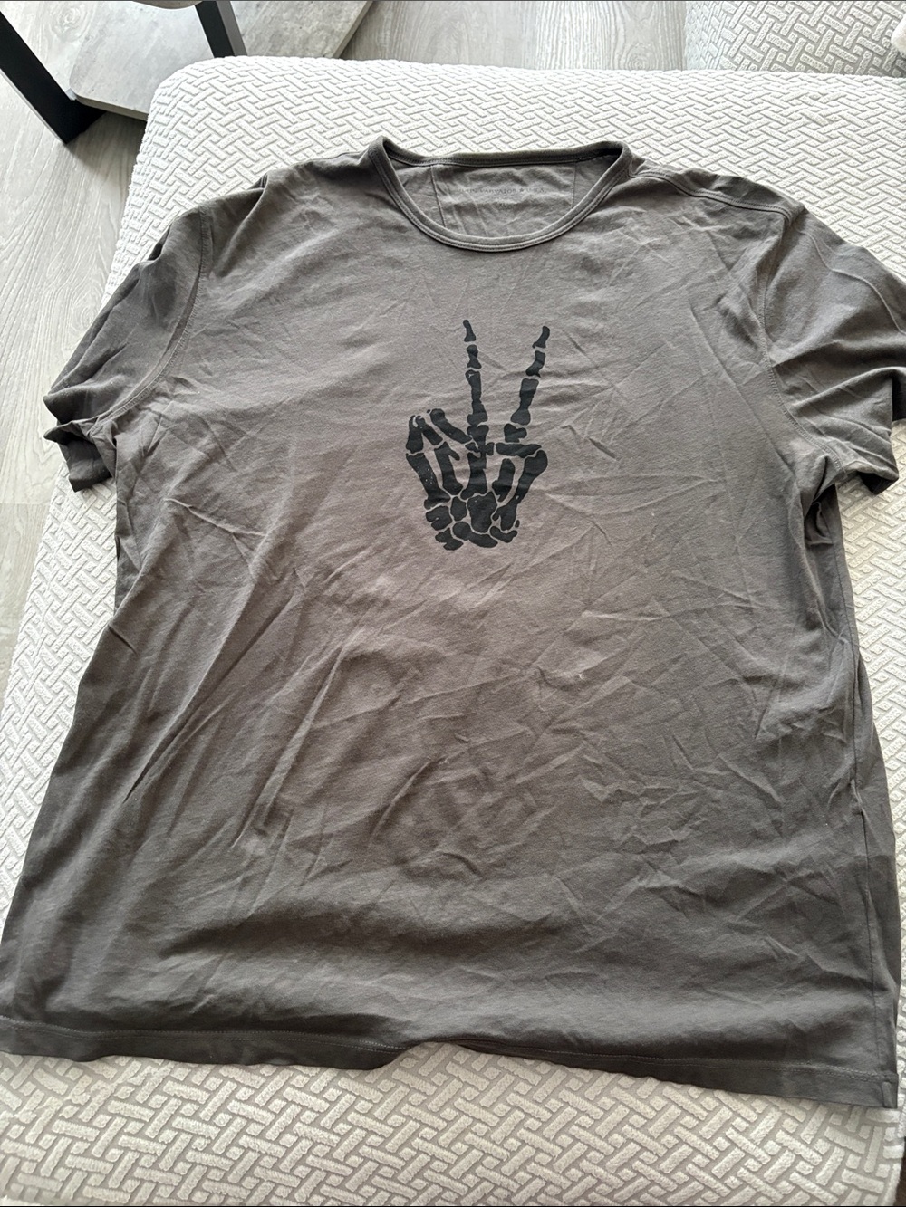 John Varvatos Charcoal Tee with Black Skeleton Peace Graphic